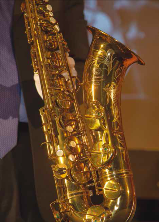 John Coltrane's Selmer tenor saxophone was donated by the Smithsonian Institute. PHOTO BY JEFF MALET, MALETPHOTO.COM 