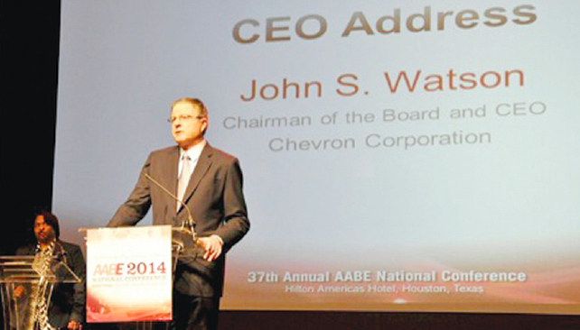John S. Watson, Chairman and CEO of Chevron Corp giving the CEO address.