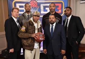Allen Iverson, Ice Cube, Jeff Kwatinetz, Roger Mason, Jr.,  Kenyon Martin, and Rashard Lewis all posing for a picture at the launch of their new league.