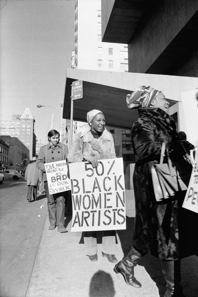 Jan van Raay (American, born 1942). Faith Ringgold (right) and Michele Wallace (middle) at Art Workers Coalition Protest, Whitney Museum, 1971. Digital C-print. Courtesy of Jan van Raay, Portland, OR, 305-37. © Jan van Raay